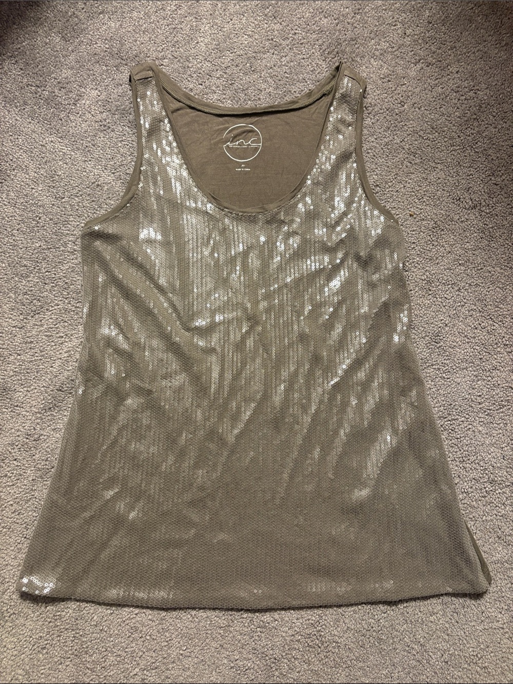 INC International Concepts Olive Sequin Scoop Neck Tank